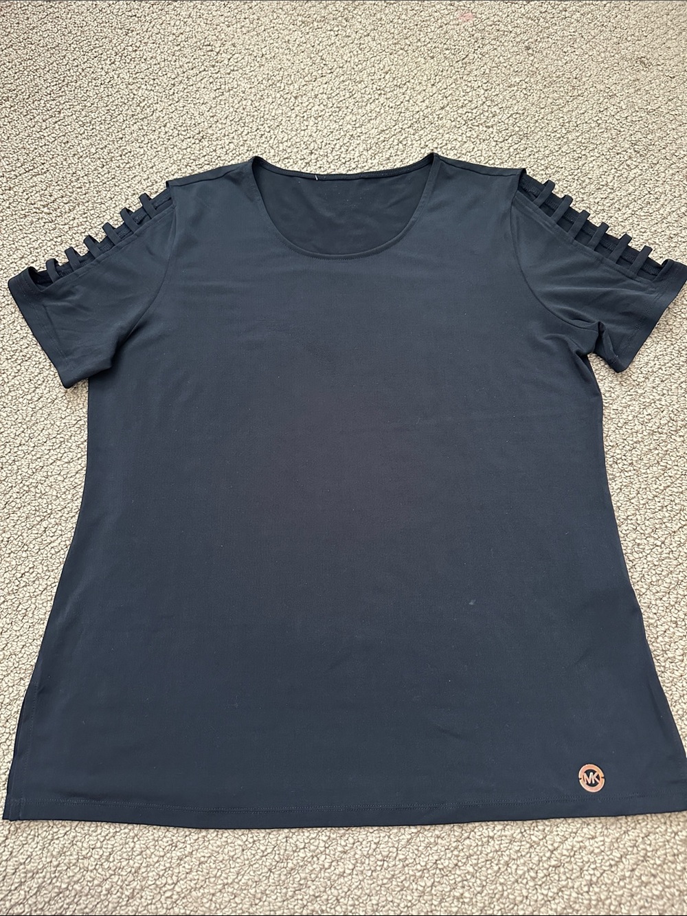 Michael Kors Black Short Sleeve Tee with Shoulder Ladder Cutouts